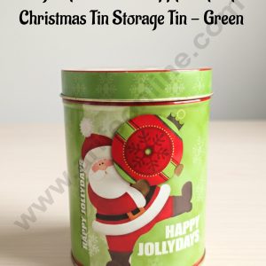 CAKE DECOR™ Large Cylindrical "Happy Jollydays" Christmas Tin Storage Tin - Green │ Height: 14 cm x Diameter: 10.5 cm│