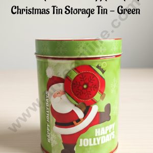CAKE DECOR™ Medium Cylindrical "Happy Jollydays" Christmas Tin Storage Tin - Green │ Height: 13 cm x Diameter: 9 cm│