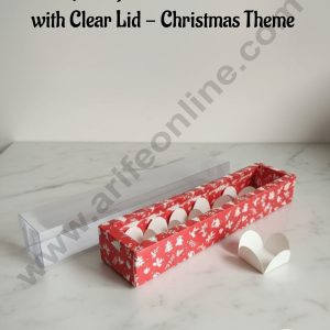 CAKE DECORโข 6 Cavity Long Premium Chocolate Box with Clear Lid - Christmas Theme | Red | 1 Piece Pack