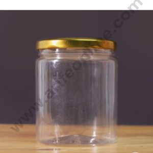 CAKE DECOR™ 1 Piece Plastic Transparent Cookies Jar With Golden Cap  - 500 ml