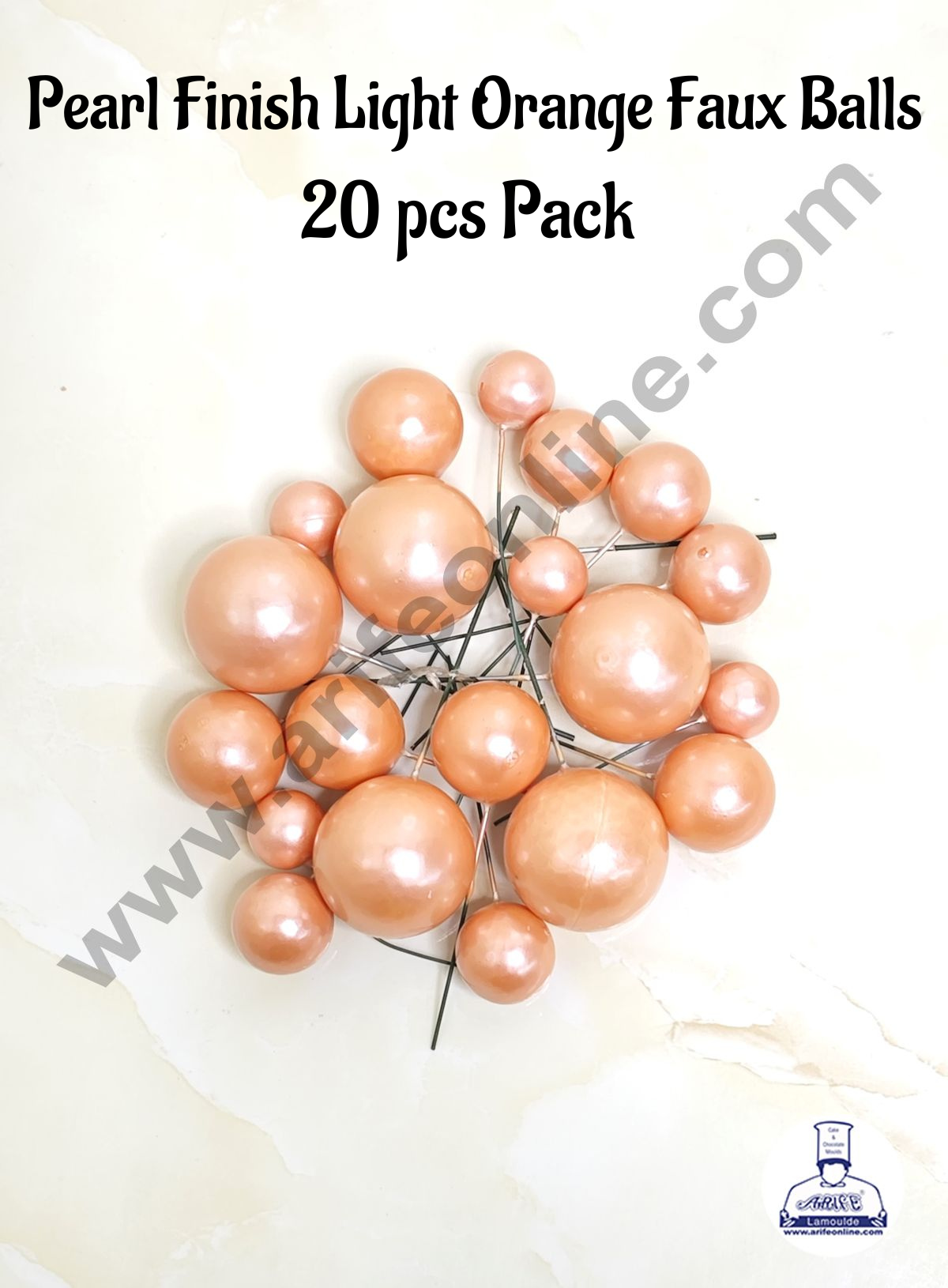 CAKE DECOR™ Pearl Finish Light Orange Faux Balls Topper For Cake and Cupcake Decoration - (20 Pcs Pack)