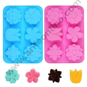 CAKE DECOR™ 6 Cavity Fancy Flowers Shape Silicone Mold |Tulip and Different Flower Shapes Silicone Mold.