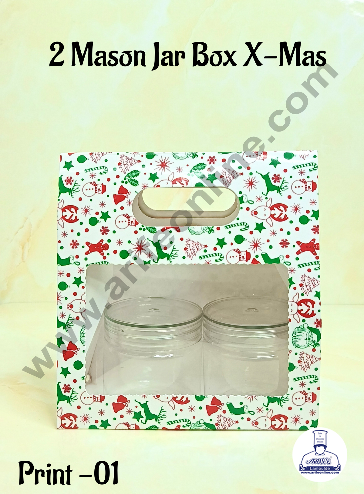 Cake Decor 2 Mason Jar Paper Carry Bags Christmas Theme White - Medium (10 Pcs)
