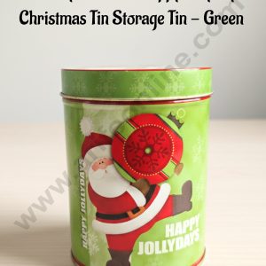 CAKE DECOR™ Small Cylindrical "Happy Jollydays" Christmas Tin Storage Tin - Green │ Height: 11 cm x Diameter: 7.5 cm │