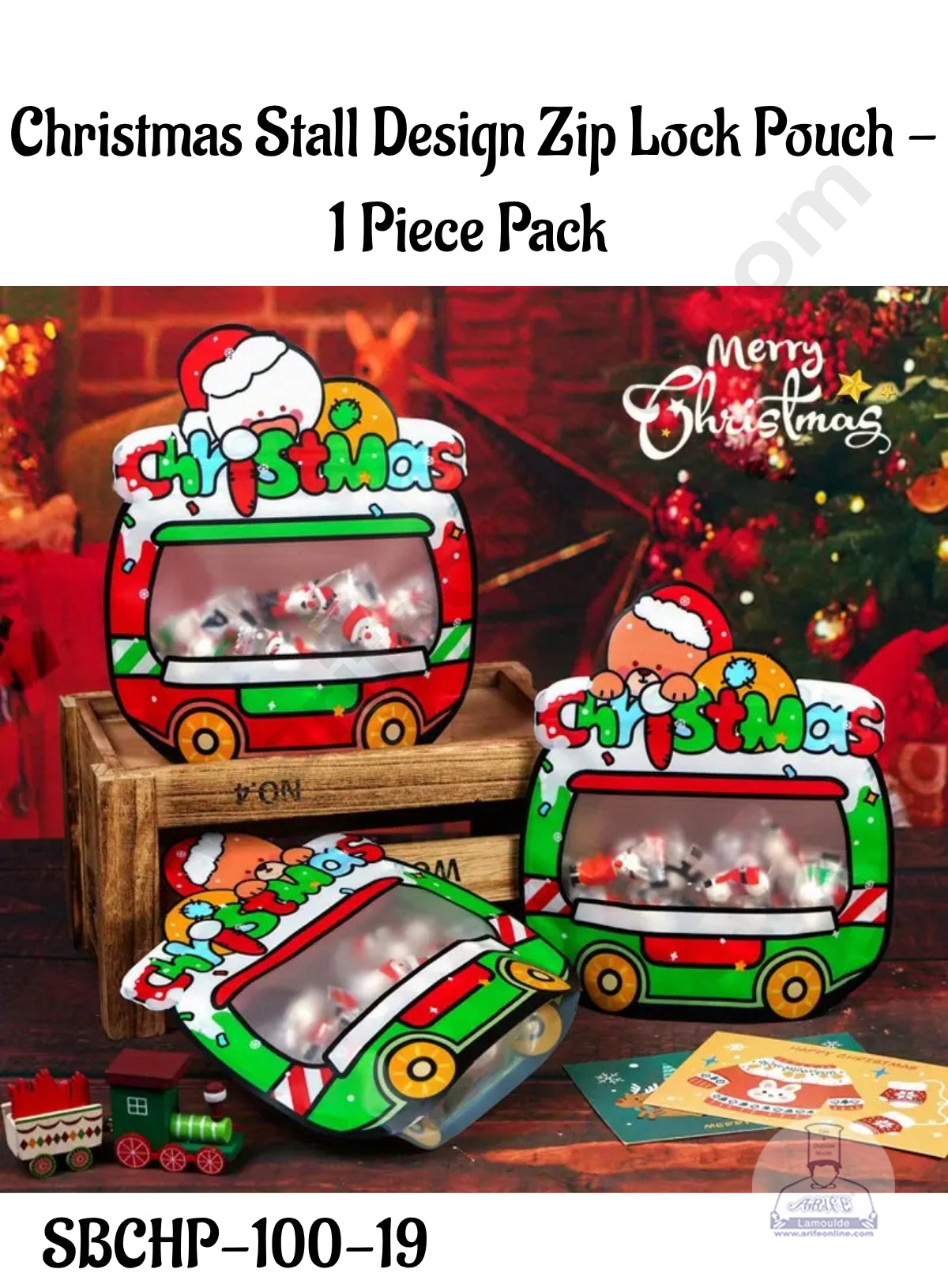 CAKE DECORβ’ Christmas Stall Design Zip Lock Pouch - 1 Piece Pack (20x22.5x3 cm) -SBCHP-100-19