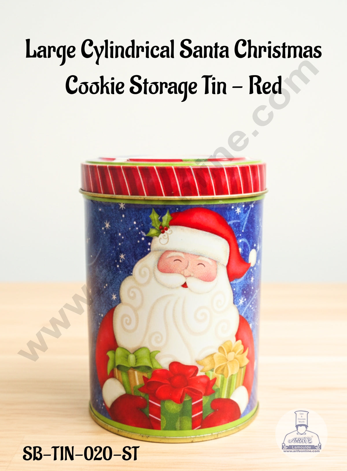CAKE DECOR™ Large Cylindrical Santa Christmas Cookie Storage Tin - Red │Height: 14 cm x Diameter: 10.5 cm│