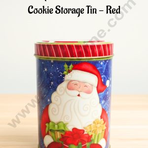 CAKE DECOR™ Medium Cylindrical Santa Christmas Cookie Storage Tin - Red │Height: 13 cm x Diameter: 9 cm│