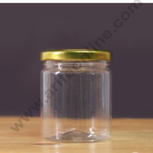 CAKE DECOR™ 1 Piece Plastic Transparent Cookies Jar With Golden Cap  - 220 ml