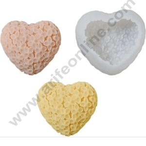 3D Silicon 1 Cavity Heart Floral Pattern Shape Engraved Silicon Candle Mould, Silicon Soap Mould (SBSP-DYF7337) - CAKE DECOR™