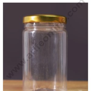 CAKE DECOR™ 1 Piece Tall Plastic Transparent Cookies Jar With Golden Cap  - 220 ml