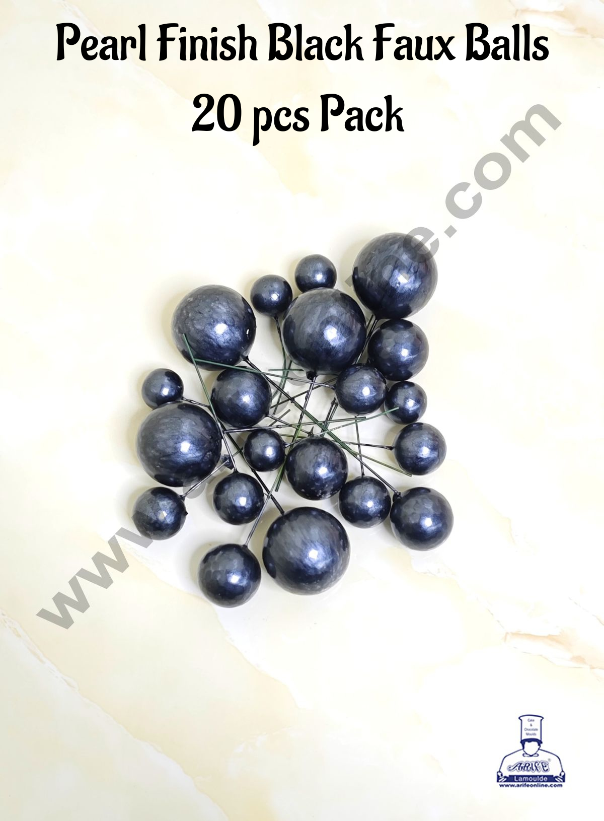 CAKE DECOR™ Pearl Finish Black Faux Balls Topper For Cake and Cupcake Decoration - (20 Pcs Pack)