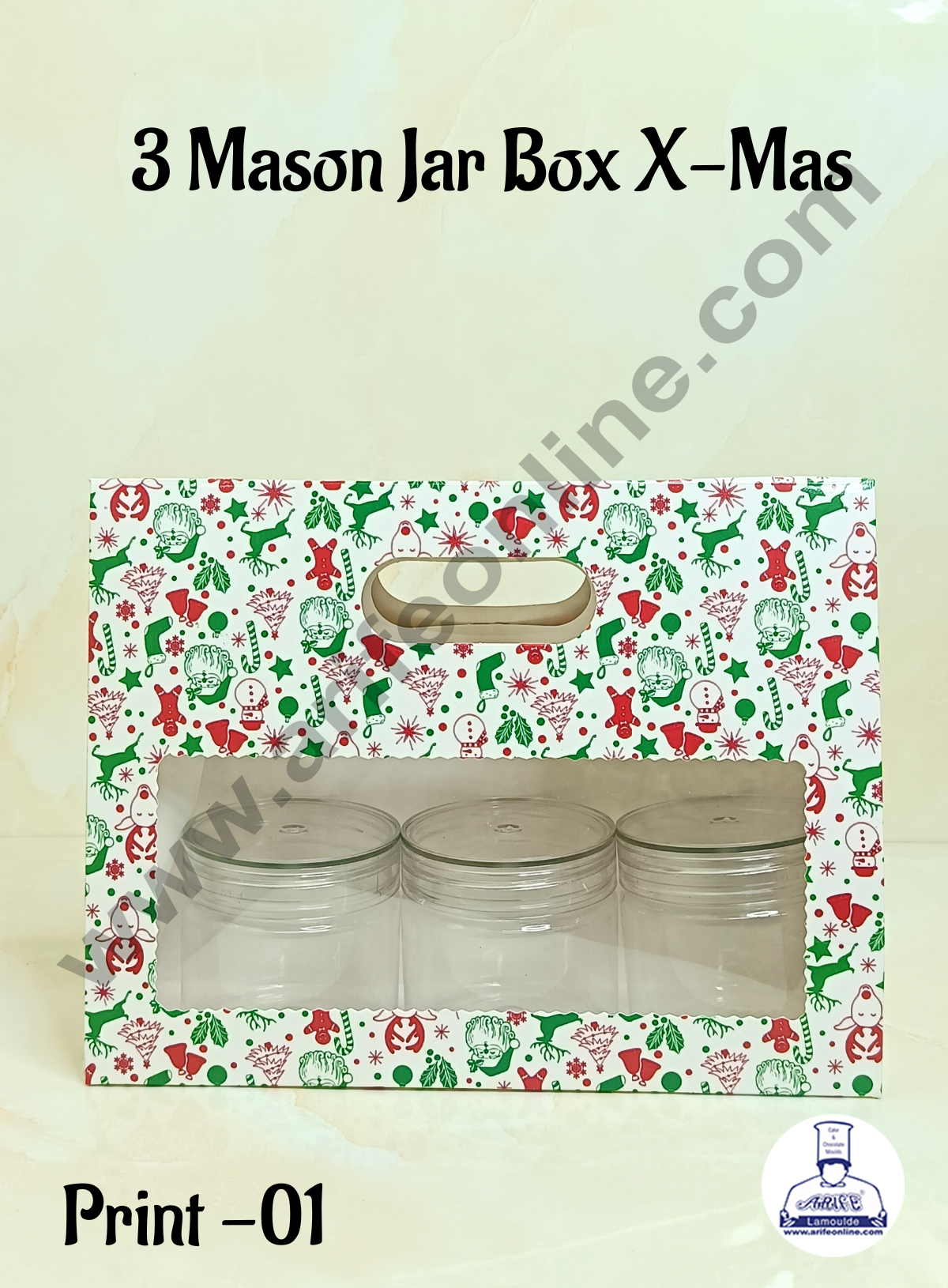 Cake Decor 3 Mason Jar Paper Carry Bags Christmas Theme White - Large (10 Pcs)