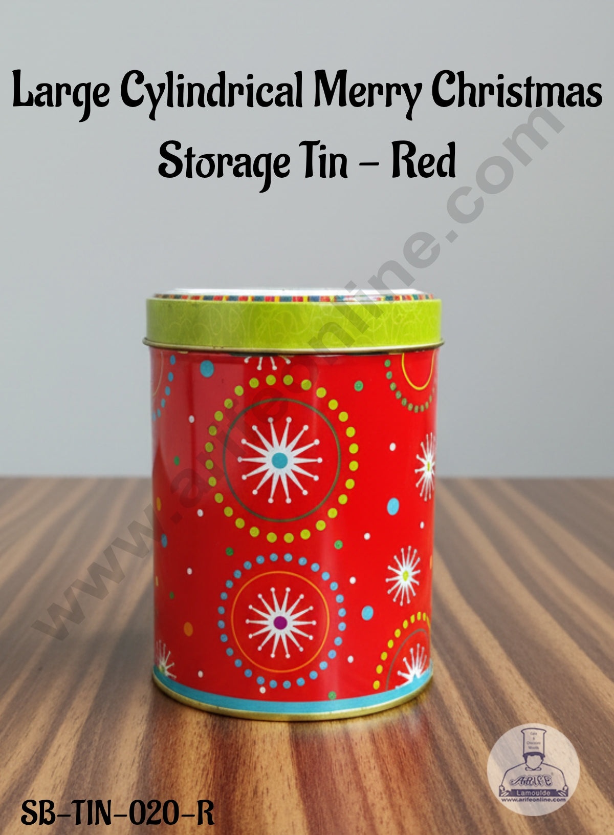 CAKE DECOR™ Large Cylindrical Merry Christmas Storage Tin - Red│Height: 14 cm x Diameter: 10.5 cm│
