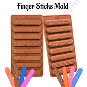 CAKE DECORβ’ 8 Cavity Finger Stick With Design Silicon Mould | Finger Biscuit Silicone Mould