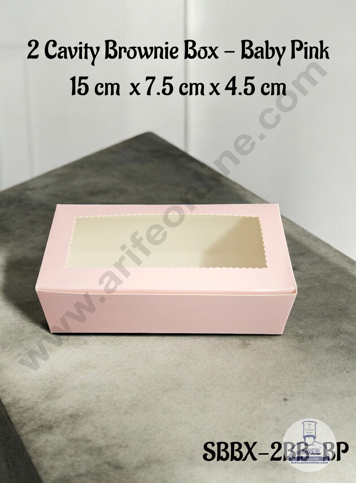 CAKE DECOR™ 2 Cavity Brownie Box With Clear Window Without Cavity - Baby Pink - ( 10 Pcs Pack)