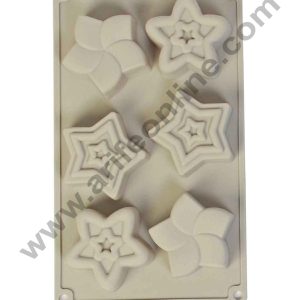 Cake Decor Silicon 6 Cavity, Star Shape, Non Sticky Mold for soap,Chocolate, Fondant Sugar bakeware Mold