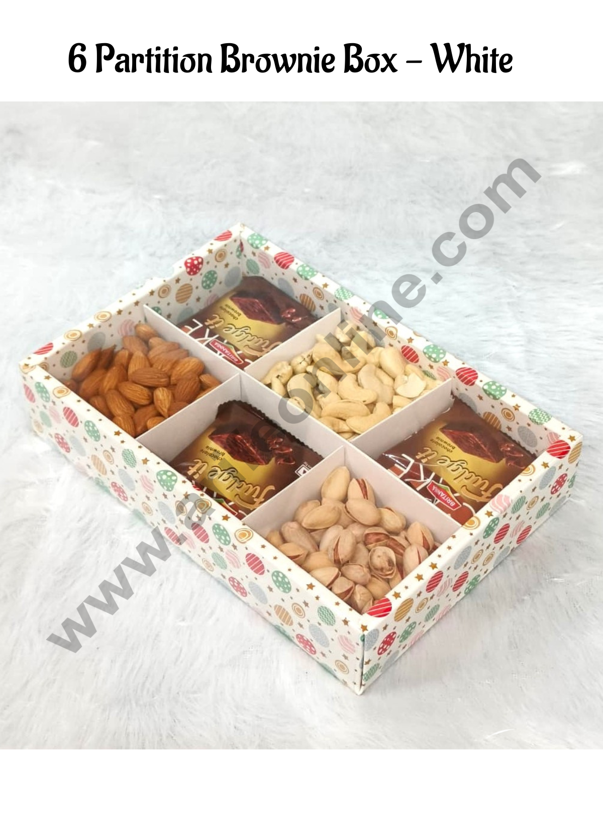 CAKE DECORβ’ 6 Cavity Christmas Theme Brownie Boxes With Partition White color | Brownie Carriers - 1 Pcs Pack