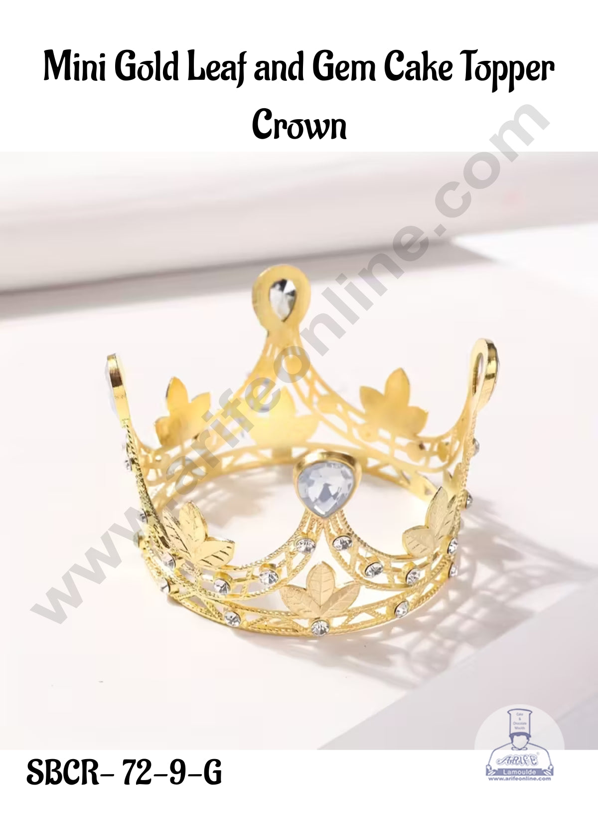 CAKE DECORβ’ Mini Gold Leaf and Gem Cake Topper Crown - SBCR-72-9-G