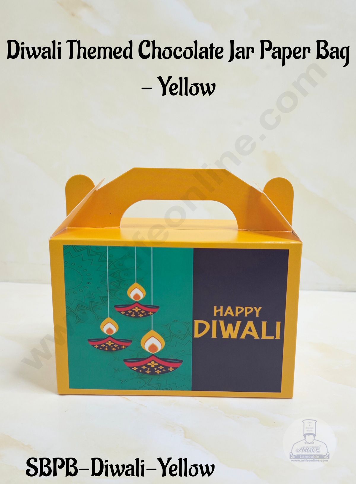 CAKE DECORβ’ Diwali Themed 2 Jar Paper Bag - Yellow | 10 Pcs | SBPB-Diwali-Yellow|