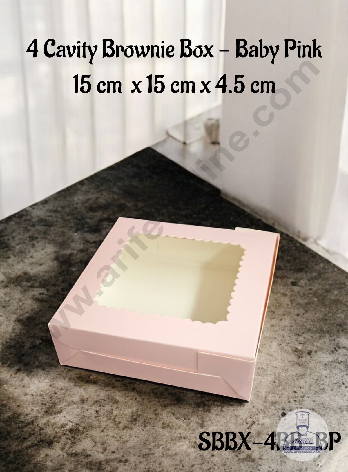 CAKE DECOR™ 4 Cavity Brownie Box With Clear Window Without Cavity - Baby Pink - (10 Pcs Pack)