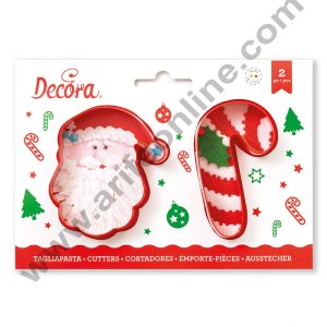 CAKE DECOR™ 2 pcs Santa Claus and Candy Cane Plastic Cookie Cutter Set  | Christmas cookie Cutter
