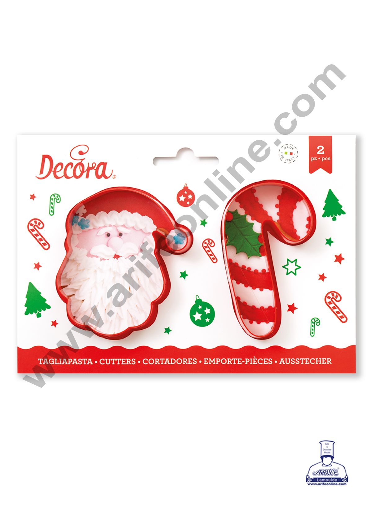 CAKE DECORβ’ 2 pcs Santa Claus and Candy Cane Plastic Cookie Cutter Set | Christmas cookie Cutter