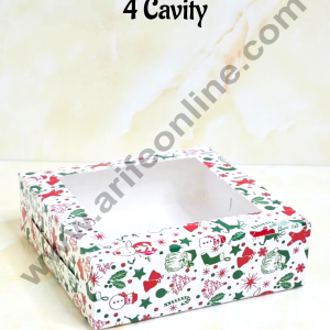 CAKE DECORβ’ White Christmas Theme 4 Cavity Brownie Boxes with Clear Window | Brownie Carriers - 10 Pcs Pack | Design- 02