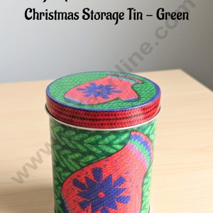 CAKE DECOR™ Large Cylindrical Knitted Mitten Christmas Storage Tin - Green │Height: 14 cm x Diameter: 10.5 cm│