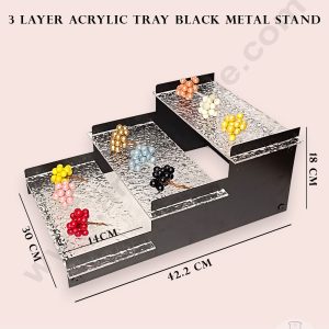 CAKE DECOR™ 3 Layer Acrylic Tray Black Metal Stand | Dessert Stand | Cupcake Stand