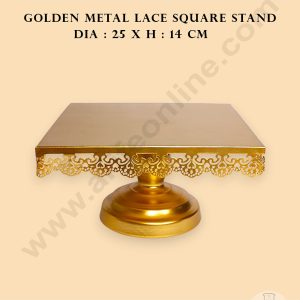 CAKE DECORβ’ Square Gold Metal Cake Stand with Lace Border | Dessert Stand | Cupcake Stand