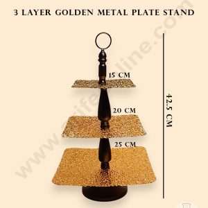 CAKE DECOR™ 3 Layer Golden Textured Metal Plates Dessert Stand | Cupcake Stand
