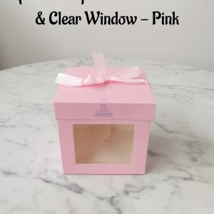 Square Hamper Box With Ribbon & Clear Window - Pink | 15 x 15 x 15 cm | 1 Piece - CAKE DECORβ’