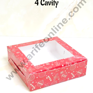 CAKE DECORβ’ Red Christmas Theme 4 Cavity Brownie Boxes with Clear Window | Brownie Carriers - 10 Pcs Pack | Design- 04
