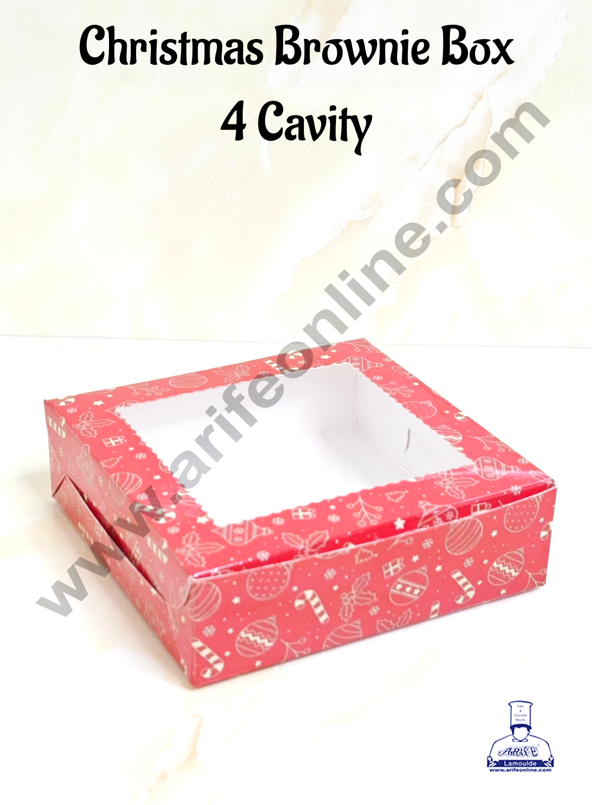 CAKE DECORβ’ Red Christmas Theme 4 Cavity Brownie Boxes with Clear Window | Brownie Carriers - 10 Pcs Pack | Design- 04