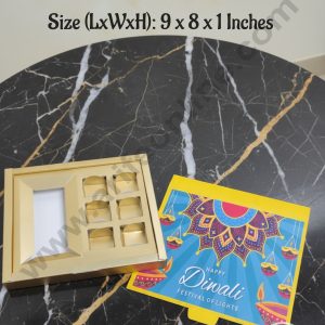 CAKE DECOR™ 6 Cavity Diwali Chocolate Box With Cavity - Yellow│ SBBX-Diwali-6-Yellow│ 9 x 8 x 1 Inch │ 1 Pc Pack │