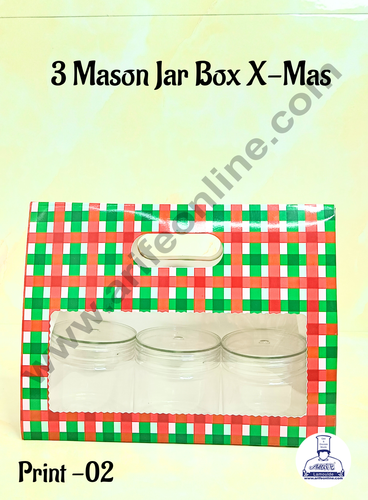 Cake Decor 3 Mason Jar Paper Carry Bags Christmas Theme Red & Green - Large (10 Pcs)