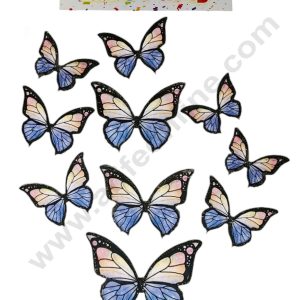 CAKE DECORβ’ 10 Pcs Let's Party Blue & Pink Shade With Black Outlines Glitter Butterfly Paper Topper For Cake And Cupcake