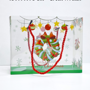 CAKE DECORβ’ Christmas Print Carry Bag With Rope (18 X 14 X 8 Cm) - Green Wreath | Gift Box | Gift Bag with Handle (1 Pcs Pack)