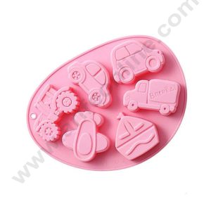 CAKE DECOR™ 6 Cavity Cartoon Transportation Silicone Mould | Cars Chocolate Mold