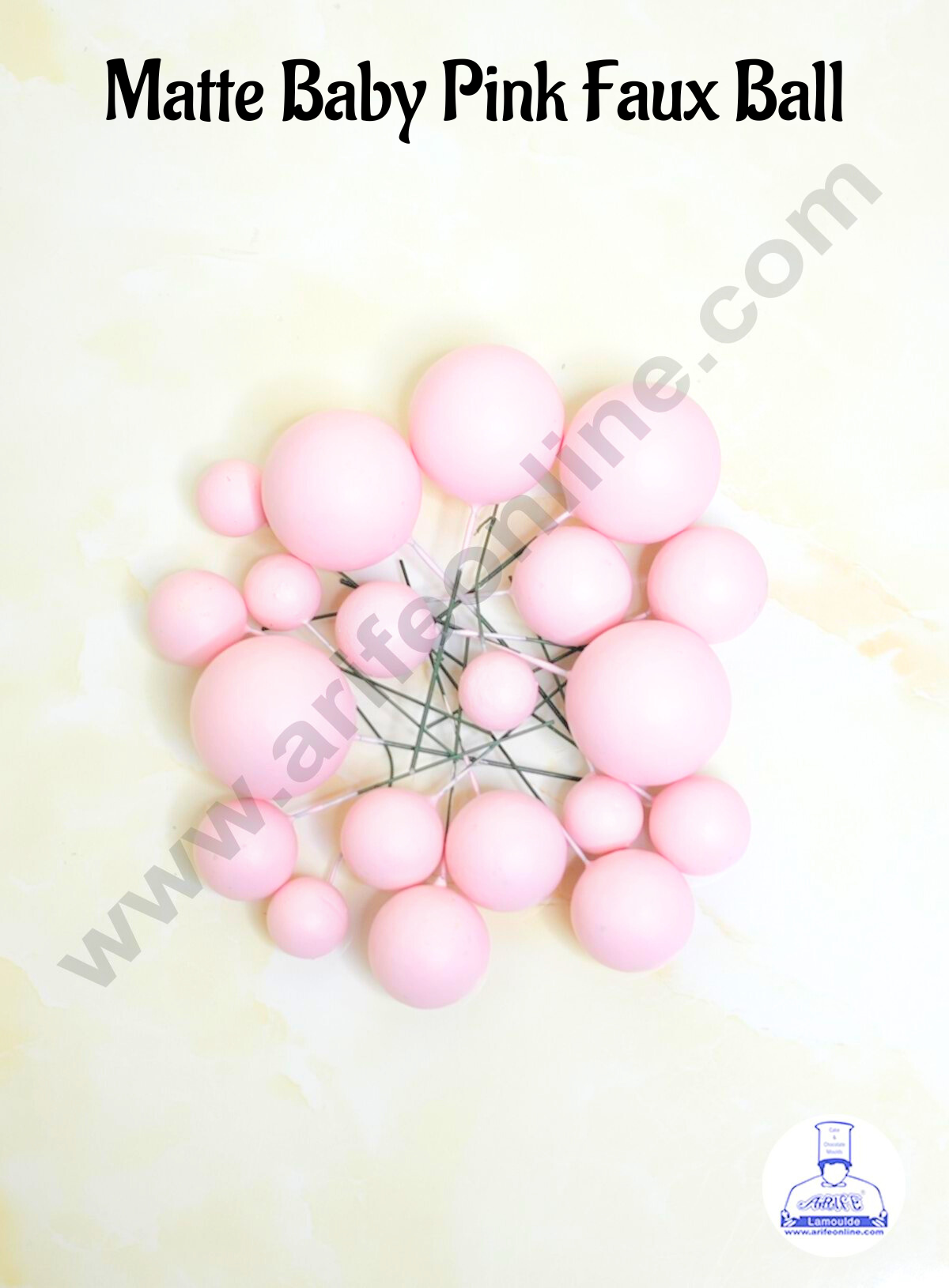 CAKE DECOR™ Matte Pastel Baby Pink Faux Ball Topper For Cake and Cupcake Decoration - 20 pcs Pack