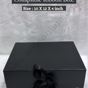 CAKE DECORβ’ Black Color Folding Hard Hamper Box with ribbon | 10X12X4 Inch | Gift Box | Present Box - 1 Pc | (SBBX-HFFB-D12)