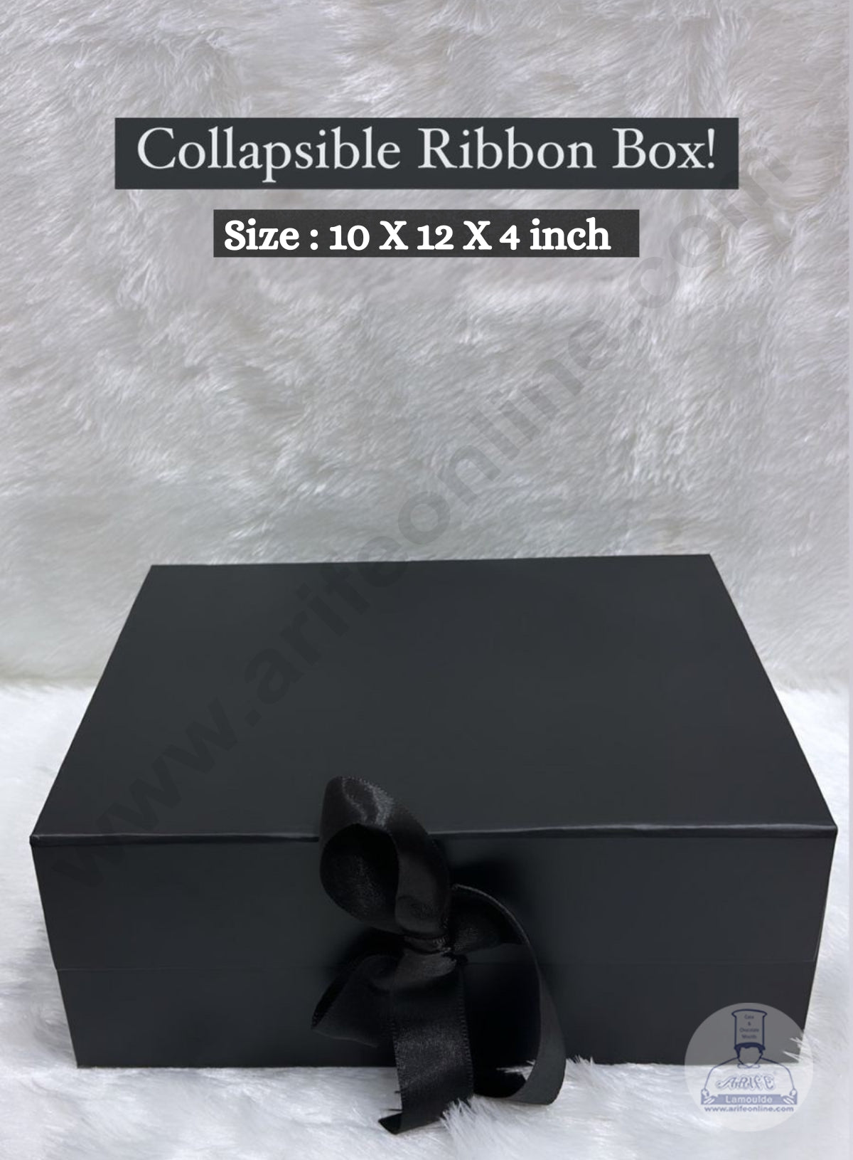 CAKE DECORβ’ Black Color Folding Hard Hamper Box with ribbon | 10X12X4 Inch | Gift Box | Present Box - 1 Pc | (SBBX-HFFB-D12)