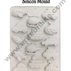 CAKE DECORβ’ 14 Cavity Vehicles Shape Silicon Mould | Cars , Helicopter,Ship Chocolate Mold