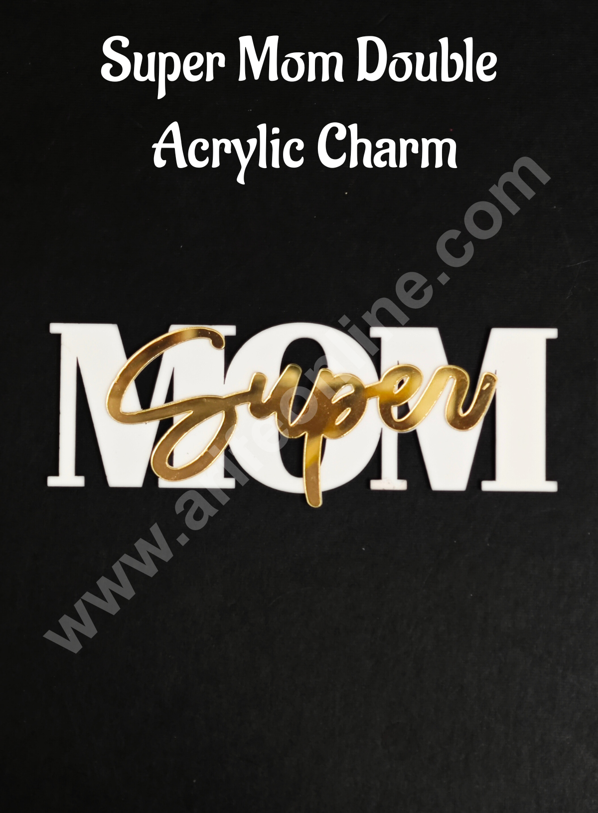 Double Acrylic Super MOM Charm with Gold Finish | Gold & White Acrylic Mom Topper
