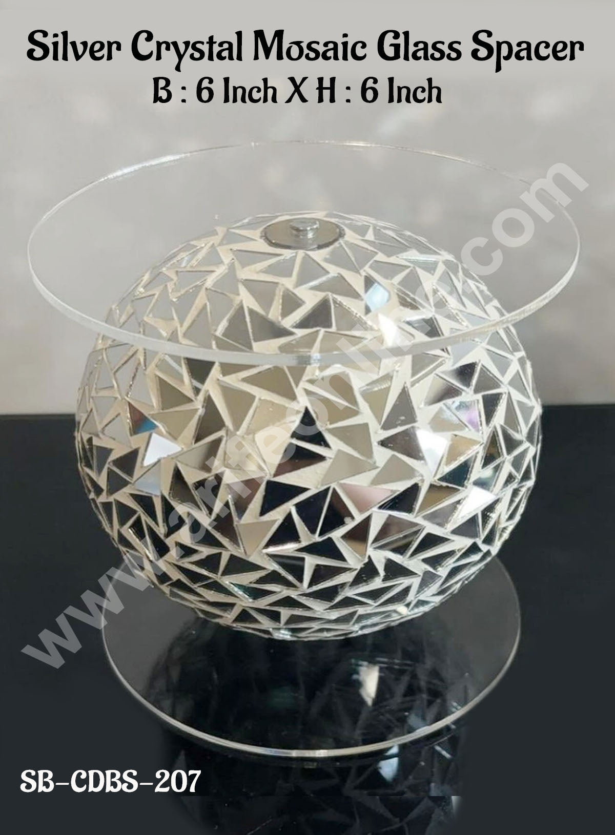CAKE DECORβ’ Silver Crystal Glass Mosaic Disco Ball Cake Spacer For Cake and Cupcake Decoration - 6 X 6 inch