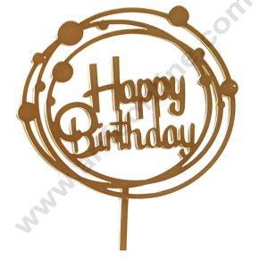 CAKE DECOR™ 5 inch Acrylic Happy Birthday Multi Circle Golden Round Frame Cutout Cake Topper And Dessert Decoration (SBMT-1201)