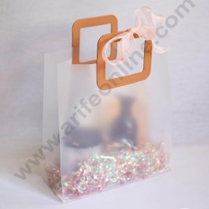 Small Light Brown Square Leather Handle Frosted Hamper Bag 1 Pcs Pack - CAKE DECORβ’