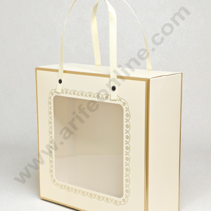 Large Cream Hamper Bag with Handle & Window β Hamper Box | 10 X 10 X 4 | 1 pc pack - CAKE DECORβ’