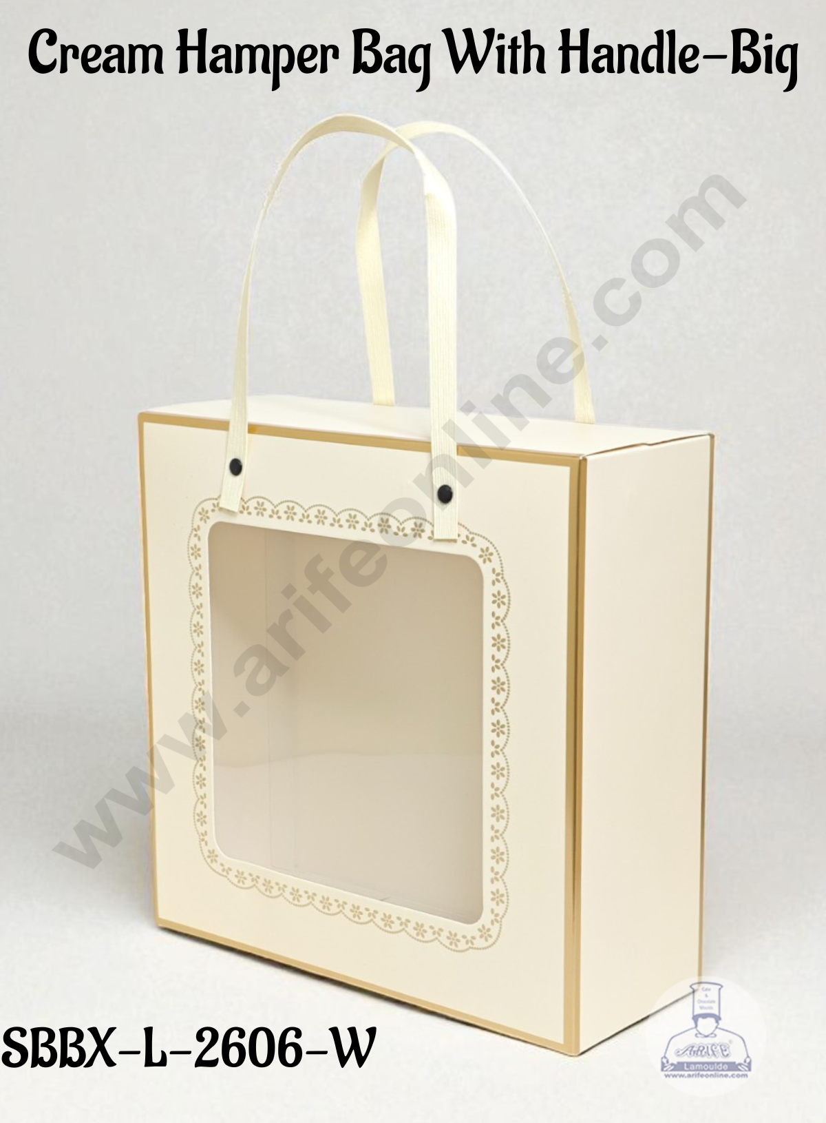 Large Cream Hamper Bag with Handle & Window – Hamper Box | 10 X 10 X 4 | 1 pc pack - CAKE DECOR™