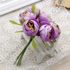CAKE DECOR™  Small Peony Artificial Flower Bunch For Cake Decoration – Purple ( 6 pc pack )